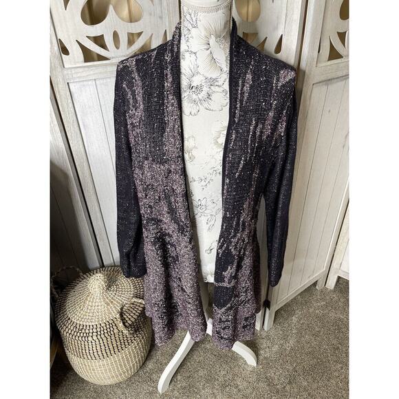 Nic Zoe Duster Cardigan Womens Purple Black Boucle Open Front Size XL Top - Picture 1 of 7
